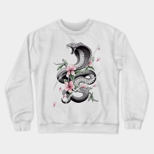 Fierce Cobra Tattoo Style with Cherry Blossoms Crewneck Sweatshirt